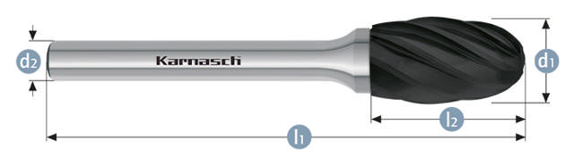 Karnasch HM Rotorfræser Blacktec Form E Ø12x22 HP7 ALU 6mm Skaft