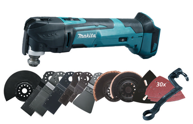 Makita akku Multicutter  DTM51ZJX3 18V m/tilbehørssæt Solo Tilbud