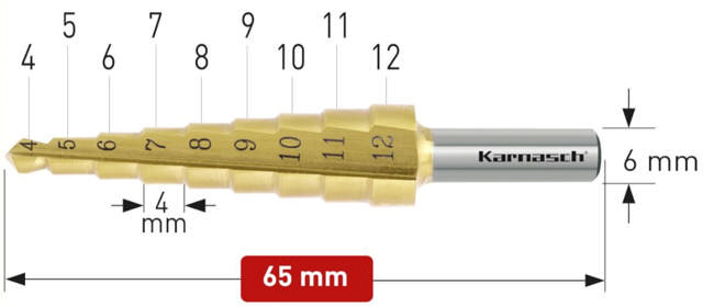 Karnasch Trinbor 4,0-12,0mm 1,0mm stign. 2 Skærs. HSSXE TiN